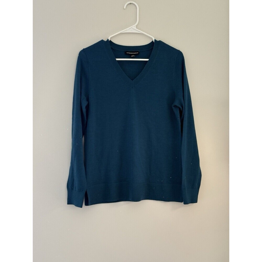 Katherine Barclay Women Merino Wool V-Neck Sweater Blue Size S $60 9C145 basic